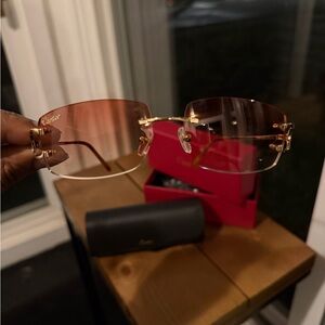 Cartier Rimless Gradient Pink and Gold Sunglasses